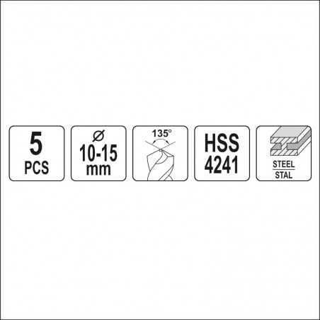YT-44622 YATO Set burghie pentru metal 10 - 15 mm, 5 buc