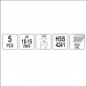 YT-44622 YATO Set burghie pentru metal 10 - 15 mm, 5 buc