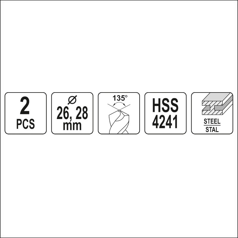 YT-44627 YATO Set burghie pentru metal 26 - 28 mm, 2 buc