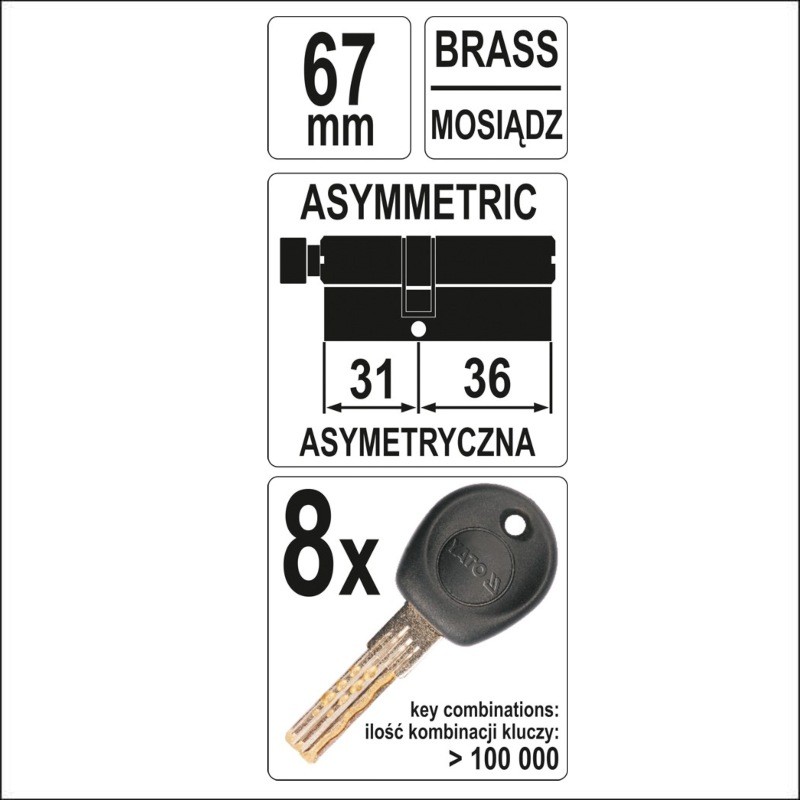 YT-69921 YATO Butuc yala cu buton de blocare 31/36 mm, cromat, 8 chei