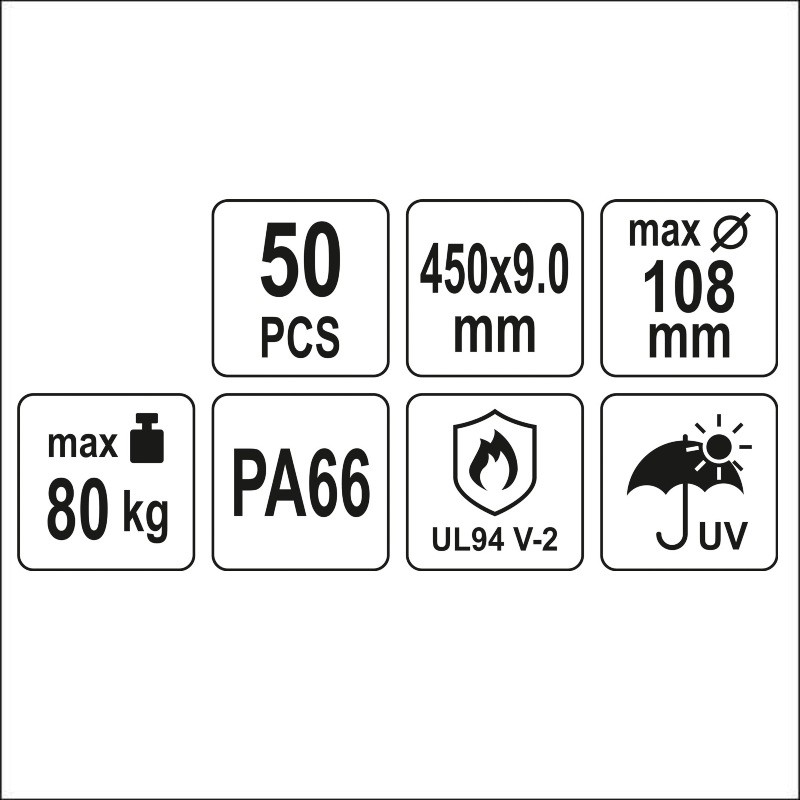 YT-70636 YATO Set 50 coliere din plastic 450 x 9.0 mm, albe