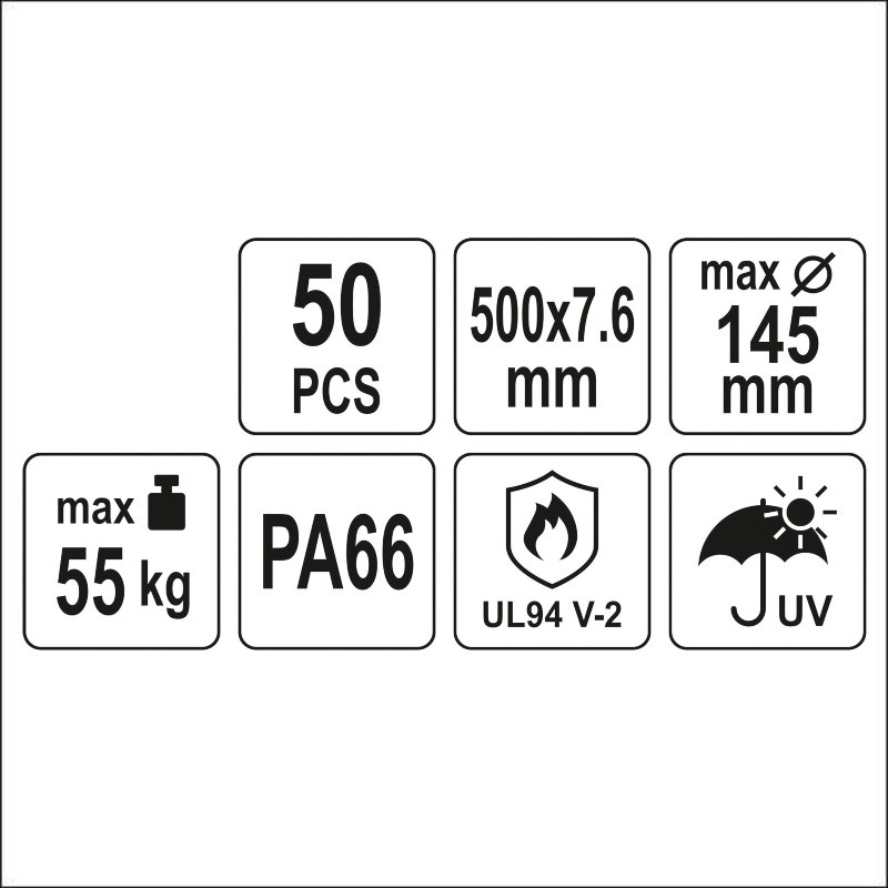 YT-70635 YATO  Set  50 coliere din plastic 500 x 7.6 mm, albe
