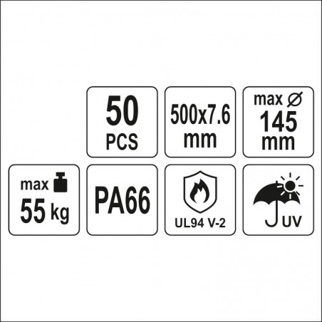 YT-70635 YATO  Set  50 coliere din plastic 500 x 7.6 mm, albe