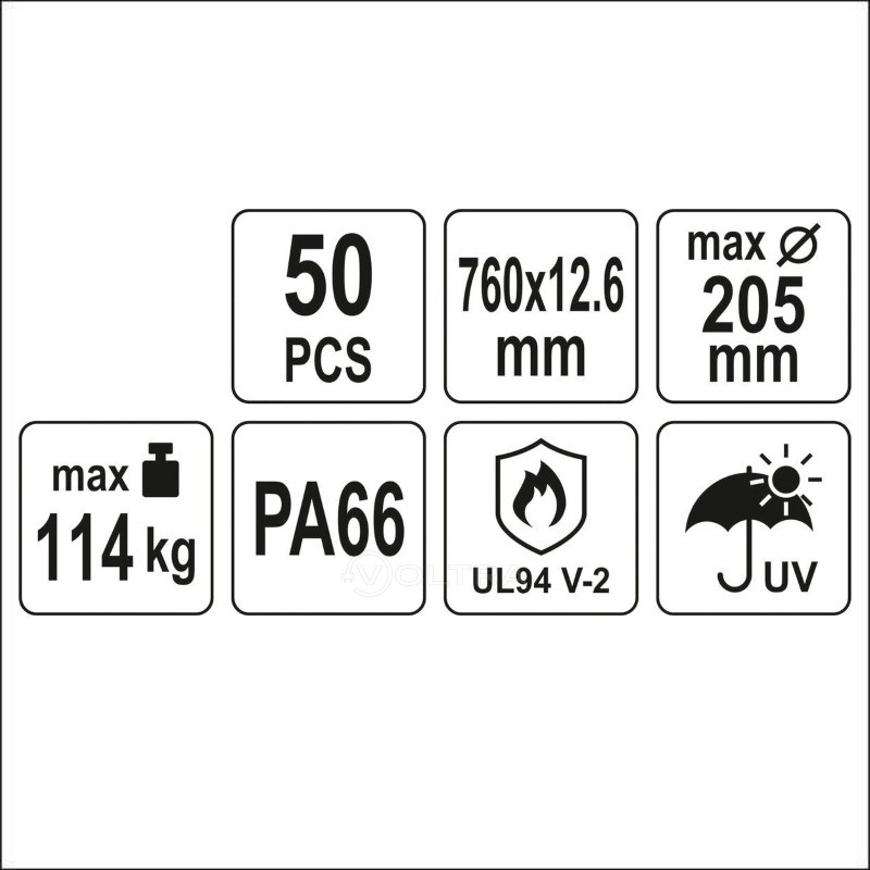 YT-70639 YATO Set 50 coliere din plastic 760 x 12.6 mm, albe