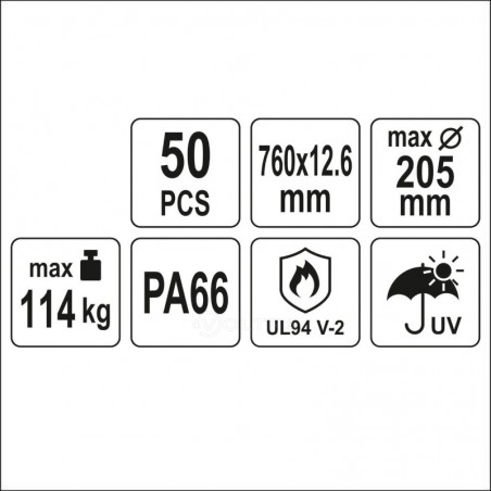 YT-70639 YATO Set 50 coliere din plastic 760 x 12.6 mm, albe