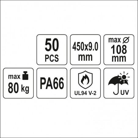 YT-70656 YATO Set 50 coliere din plastic 450 x 9.0 mm, negre