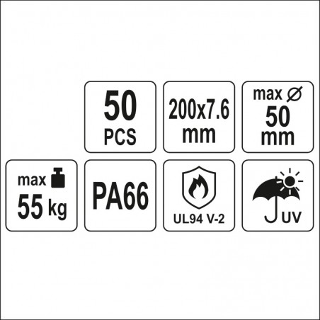 YT-70630 YATO Set 50 coliere din plastic 200 x 7.6 mm, albe