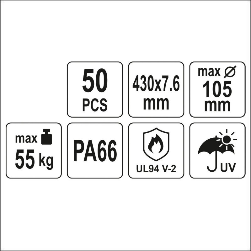 YT-70634 YATO Set 50 coliere din plastic 430 x 7.6 mm, albe