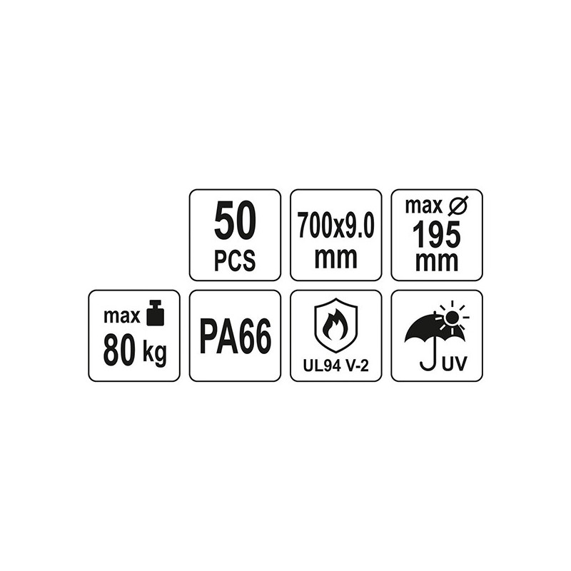 YT-70638 YATO Set 50 coliere din plastic 700 x 9.0 mm, albe