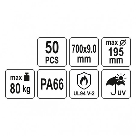 YT-70638 YATO Set 50 coliere din plastic 700 x 9.0 mm, albe