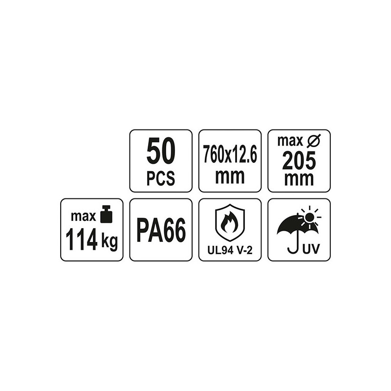 YT-70659 YATO Set 50 coliere din plastic 760 x 12.6 mm, negre