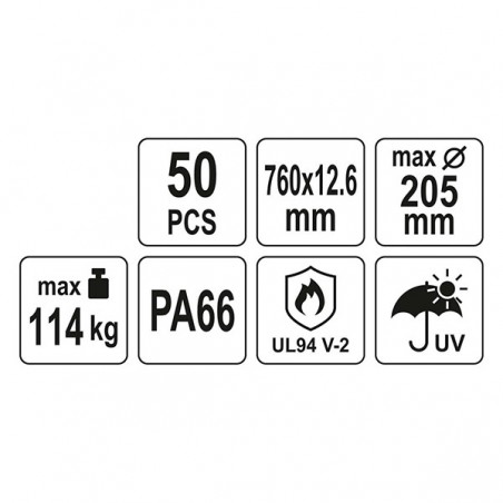 YT-70659 YATO Set 50 coliere din plastic 760 x 12.6 mm, negre