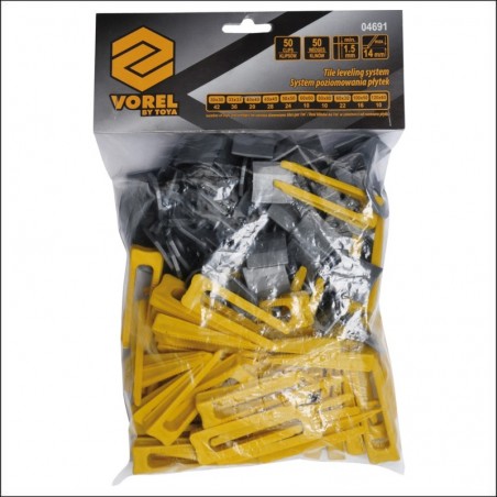 04691 VOREL Set accesorii nivelare placi, 100 buc