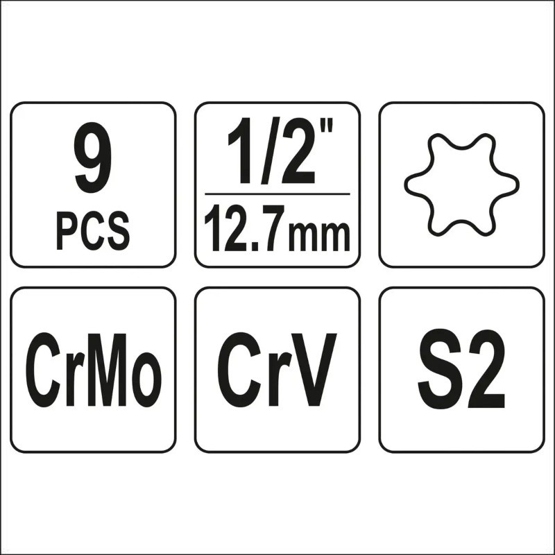 YT-10664 YATO Set biti de impact torx, cu adaptor 1/2", 9 piese