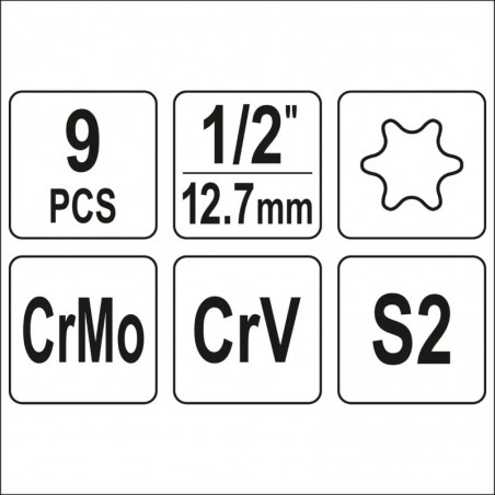 YT-10664 YATO Set biti de impact torx, cu adaptor 1/2", 9 piese