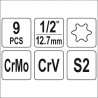 YT-10664 YATO Set biti de impact torx, cu adaptor 1/2", 9 piese