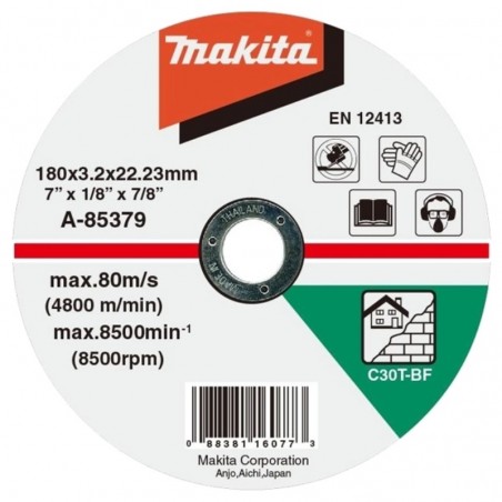 A-85379 MAKITA Disc abraziv pentru taiere piatra 180x3x22.23 mm