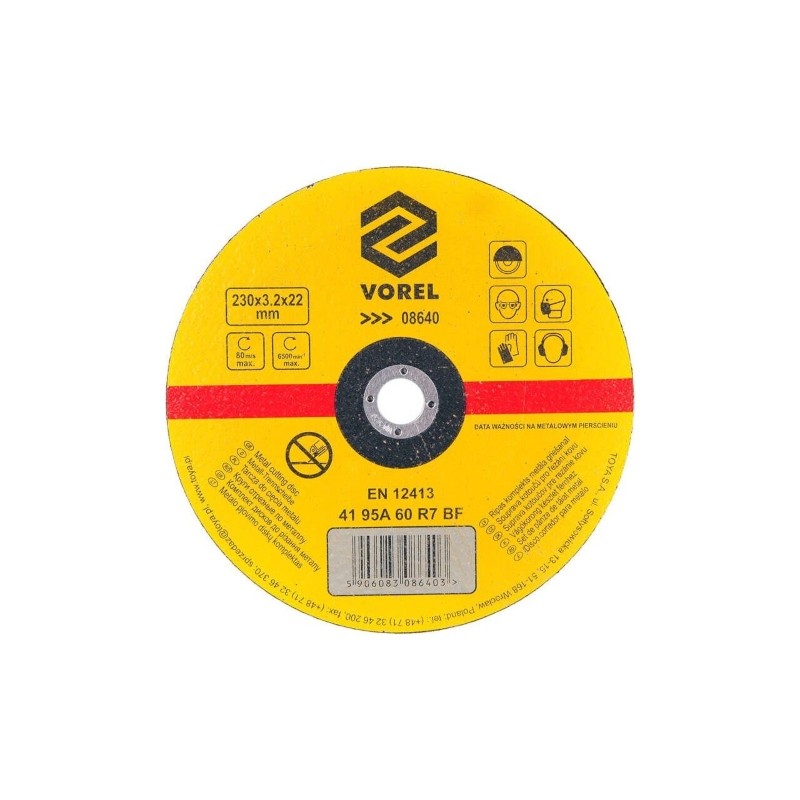 08640 VOREL Disc abraziv pentru debitat metale, 230x3.2x22 mm