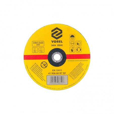08640 VOREL Disc abraziv pentru debitat metale, 230x3.2x22 mm