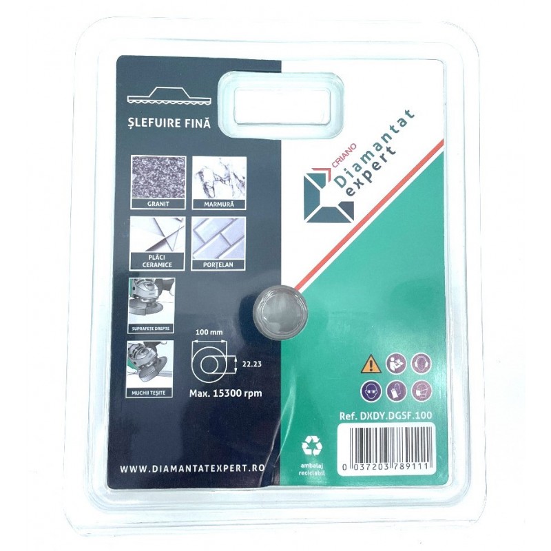 Disc DiamantatExpert Galvanizat pentru Slefuire Fina in Placi Ceramice, Portelan, Piatra 100 x 22,23 mm