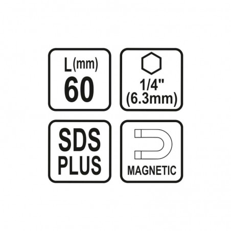 23460 STHOR Adaptor cu magnet SDS-Plus, hexagon interior 1/4", 60 mm