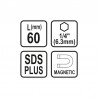 23460 STHOR Adaptor cu magnet SDS-Plus, hexagon interior 1/4", 60 mm