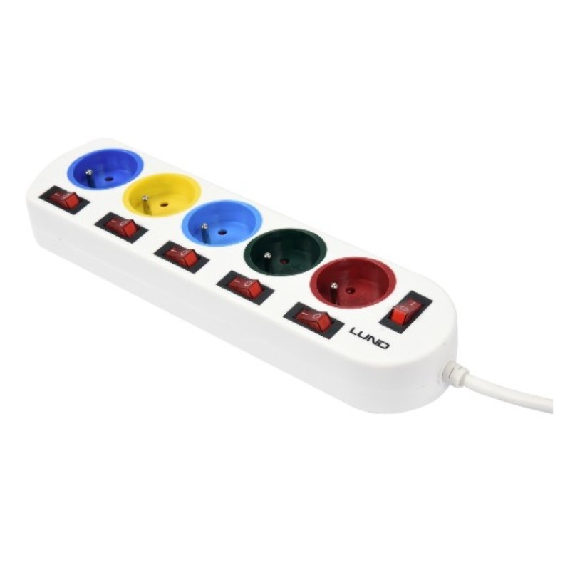 72460 LUND Prelungitor cu 5 prize, comutator individual, lungime 2 m