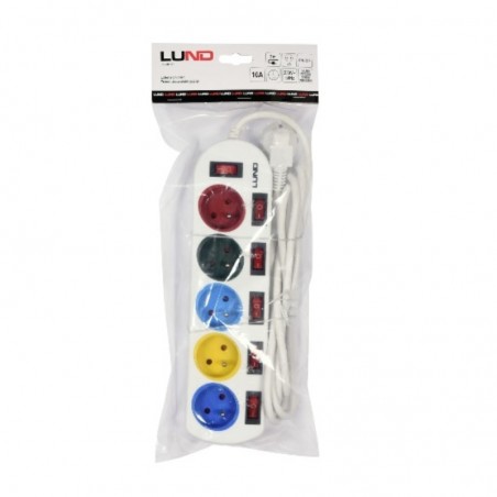 72460 LUND Prelungitor cu 5 prize, comutator individual, lungime 2 m