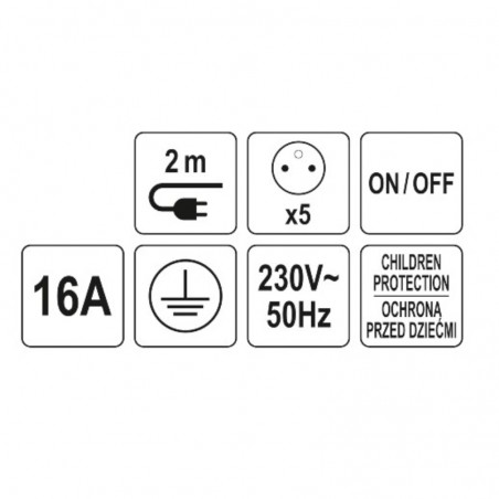 72460 LUND Prelungitor cu 5 prize, comutator individual, lungime 2 m
