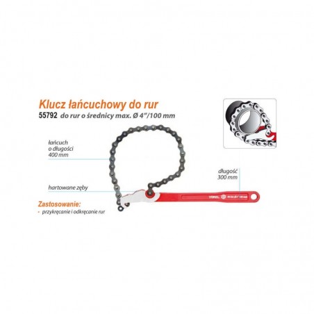55792 VOREL Cheie cu lant pentru tevi, lungime 300 mm