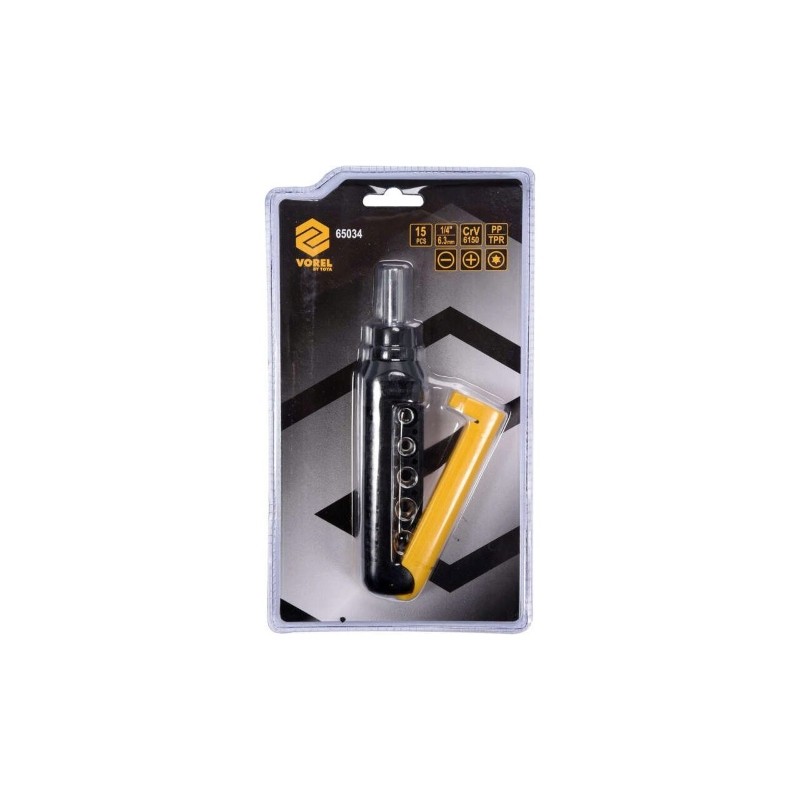 65034 VOREL Set surubelnita cu biti si tubulare, 15 piese