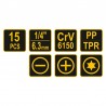 65034 VOREL Set surubelnita cu biti si tubulare, 15 piese