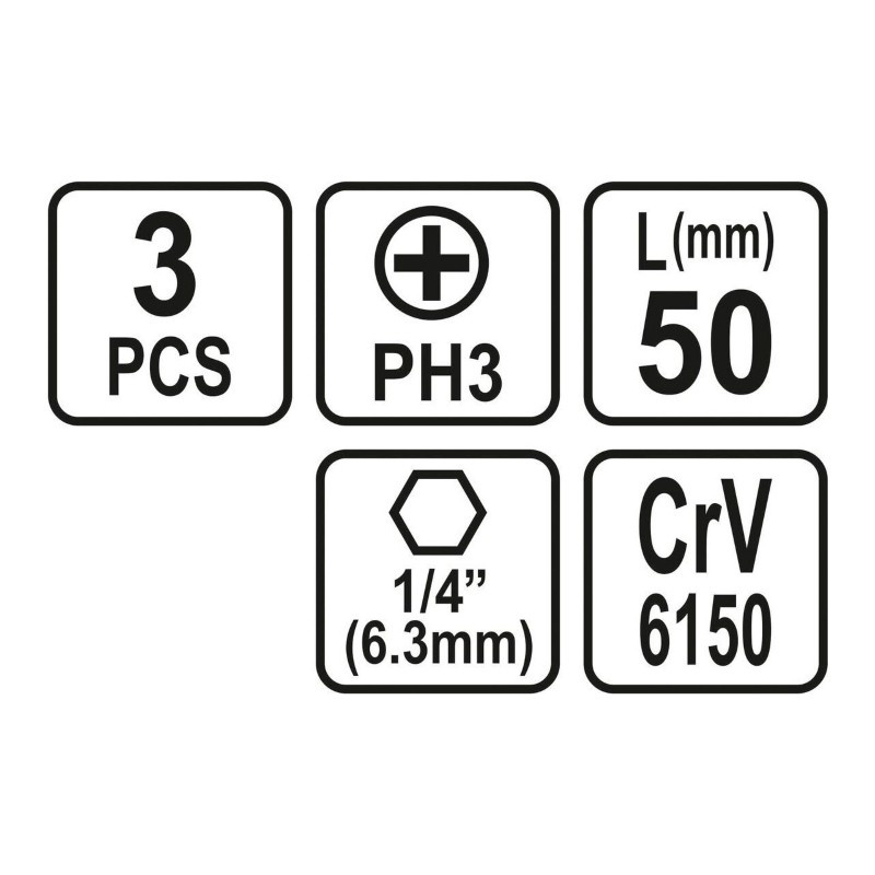 65458 STHOR Set 3 biti philips PH3, prindere hexagonala 1/4",50 mm