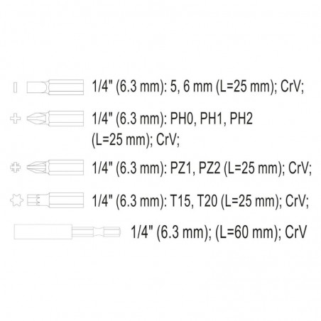 65705 STHOR Set biti cu adaptor, 10 piese