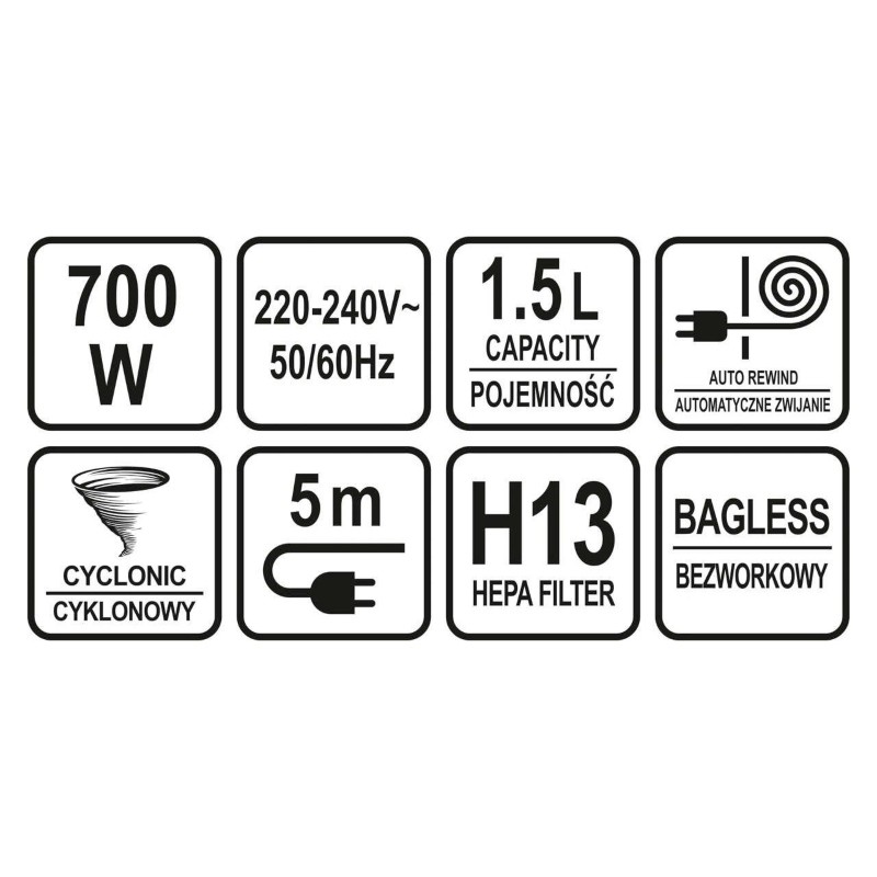67090 LUND Aspirator ciclonic 700W, 1.5L