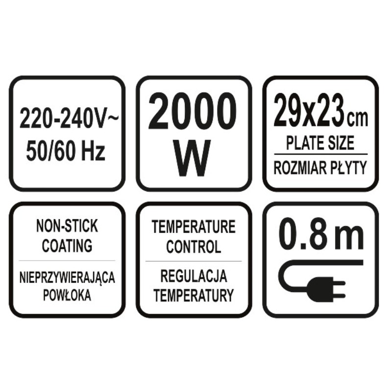 67451 LUND Gratar electric, putere 2200 W, 29 x 23 cm