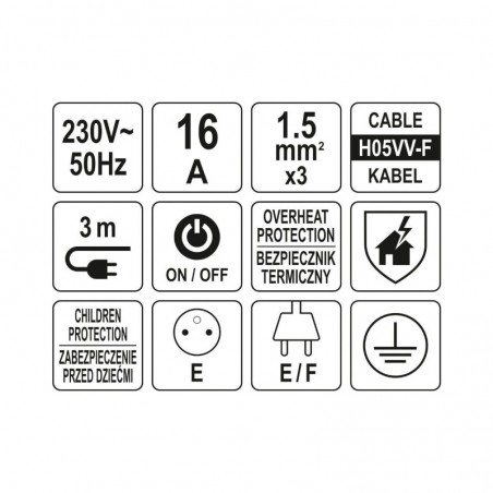 72373 STHOR Prelungitor electric cu 6 prize, intrerupator, lungime 3 m