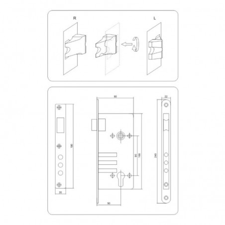 78511 VOREL Broasca usa fara butuc, 90x50 mm, trei incuietori
