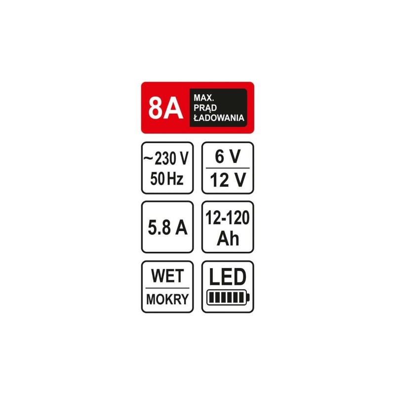 82543 STHOR Redresor 6/12V, 8A, 120 Ah, LED