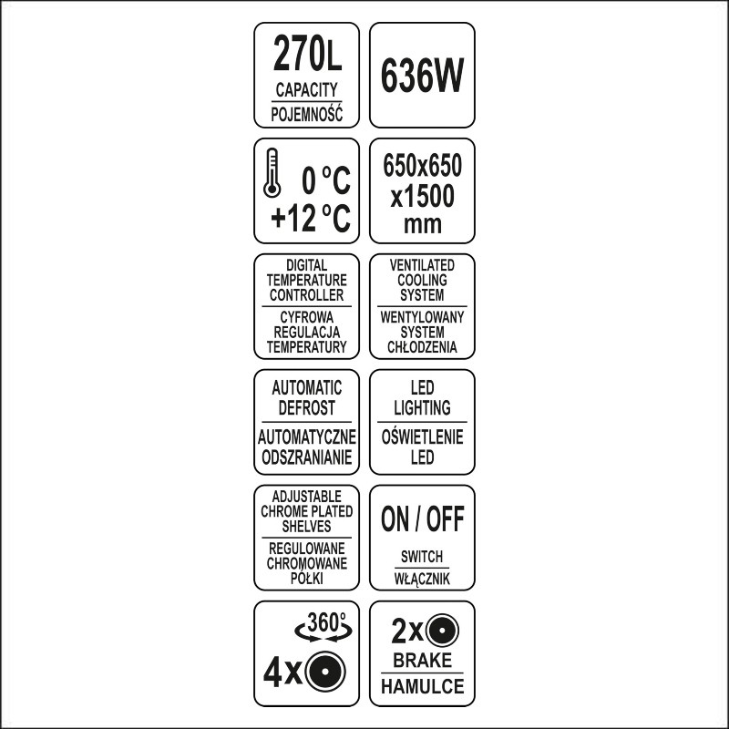 YG-05064 YATO Vitrina frigorifica 636 W, 270 L, 65 x 65 x 150 cm