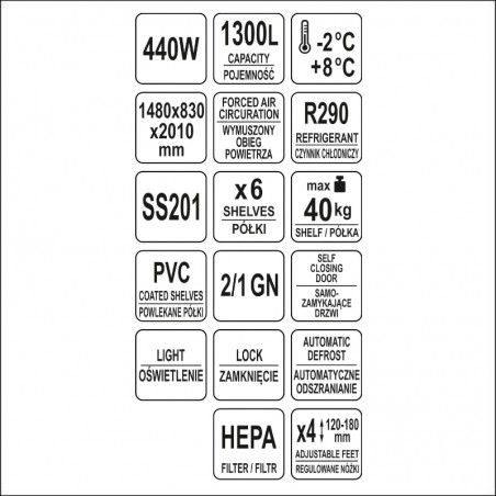 YG-05210 YATO Dulap frigorific, 1300 L, 1480 x 830 x 2010 mm