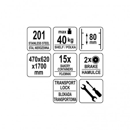 YG-09072 YATO GASTRO Carucior pentru transport tavi, 470 x 620 x 1700 mm