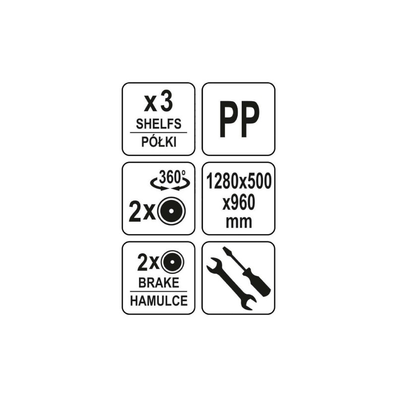 YG-09100 YATO GASTRO Carucior servit, 3 rafturi, 1040 x 510 x 980 mm