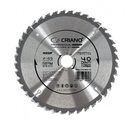 Disc Premium TCT - panza de fierastrau circular pentru taiat lemn, 165x20/16 cu 40 dinti din carbura de tungsten (vidia)