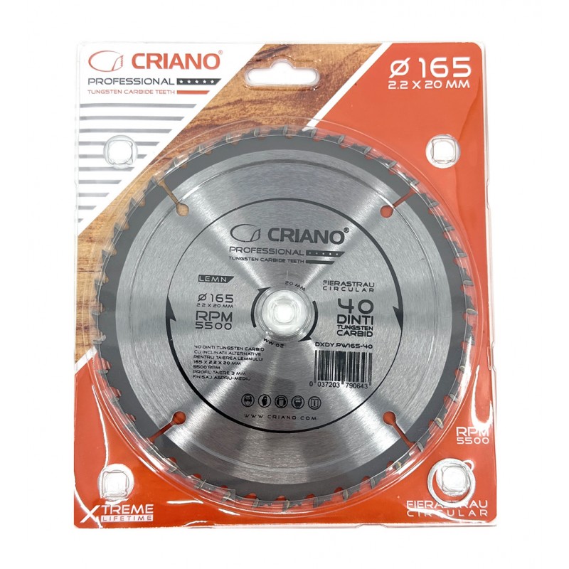 Disc Premium TCT - panza de fierastrau circular pentru taiat lemn, 165x20/16 cu 40 dinti din carbura de tungsten (vidia)
