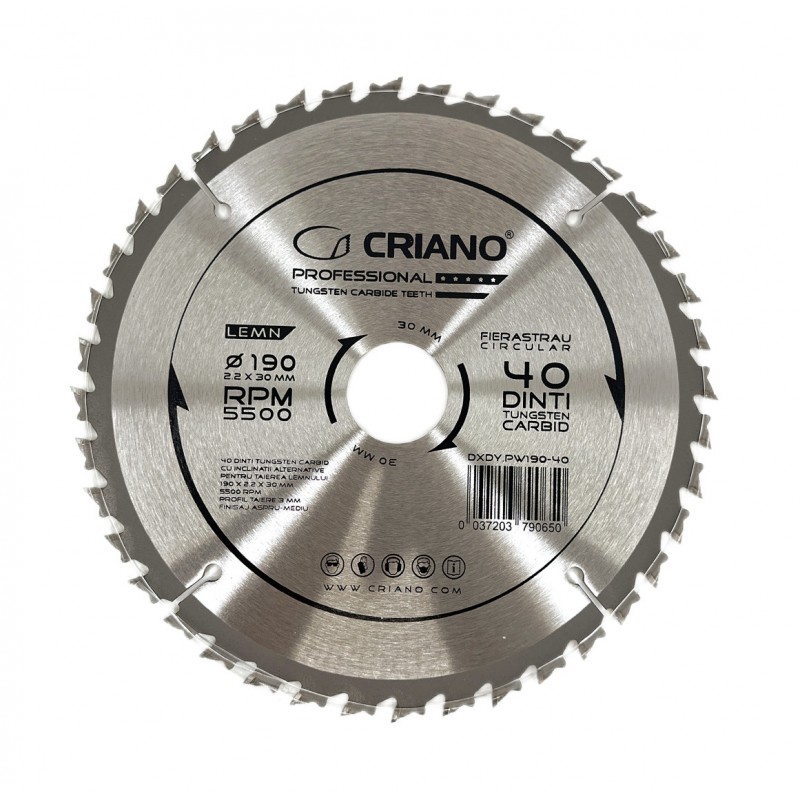 Disc Premium TCT - panza de fierastrau circular pentru taiat lemn, 190x30/25.4/20 cu 40 dinti din carbura de tungsten (vidia)