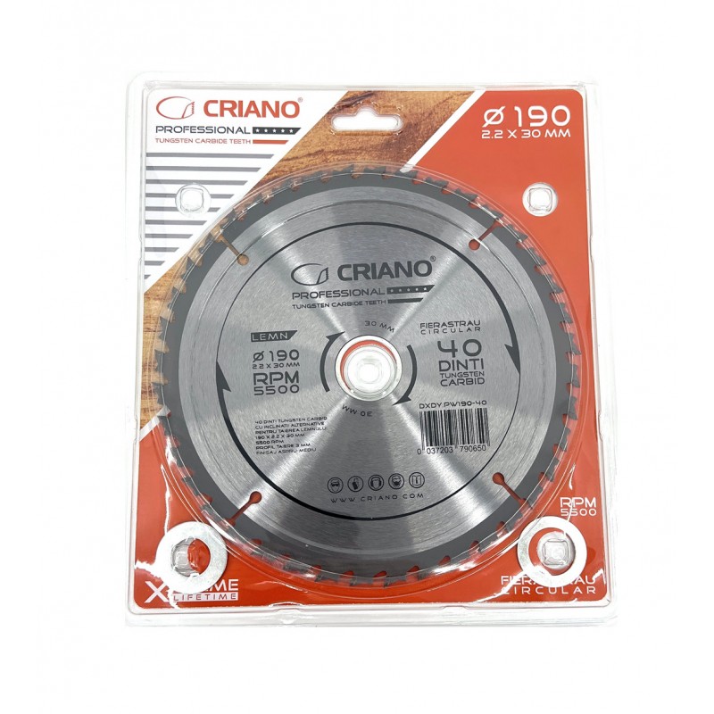 Disc Premium TCT - panza de fierastrau circular pentru taiat lemn, 190x30/25.4/20 cu 40 dinti din carbura de tungsten (vidia)