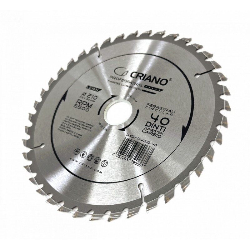 Disc Premium TCT - panza de fierastrau circular pentru taiat lemn, 210x30/25,4/20 cu 40 dinti din carbura de tungsten (vidia)