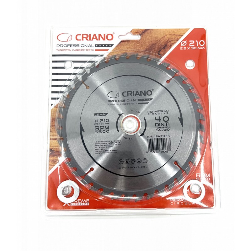 Disc Premium TCT - panza de fierastrau circular pentru taiat lemn, 210x30/25,4/20 cu 40 dinti din carbura de tungsten (vidia)