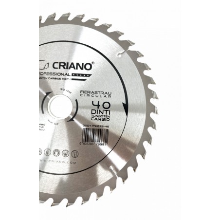 Disc Premium TCT - panza de fierastrau circular pentru taiat lemn, 235x30/25,4/20 cu 40 dinti din carbura de tungsten (vidia)